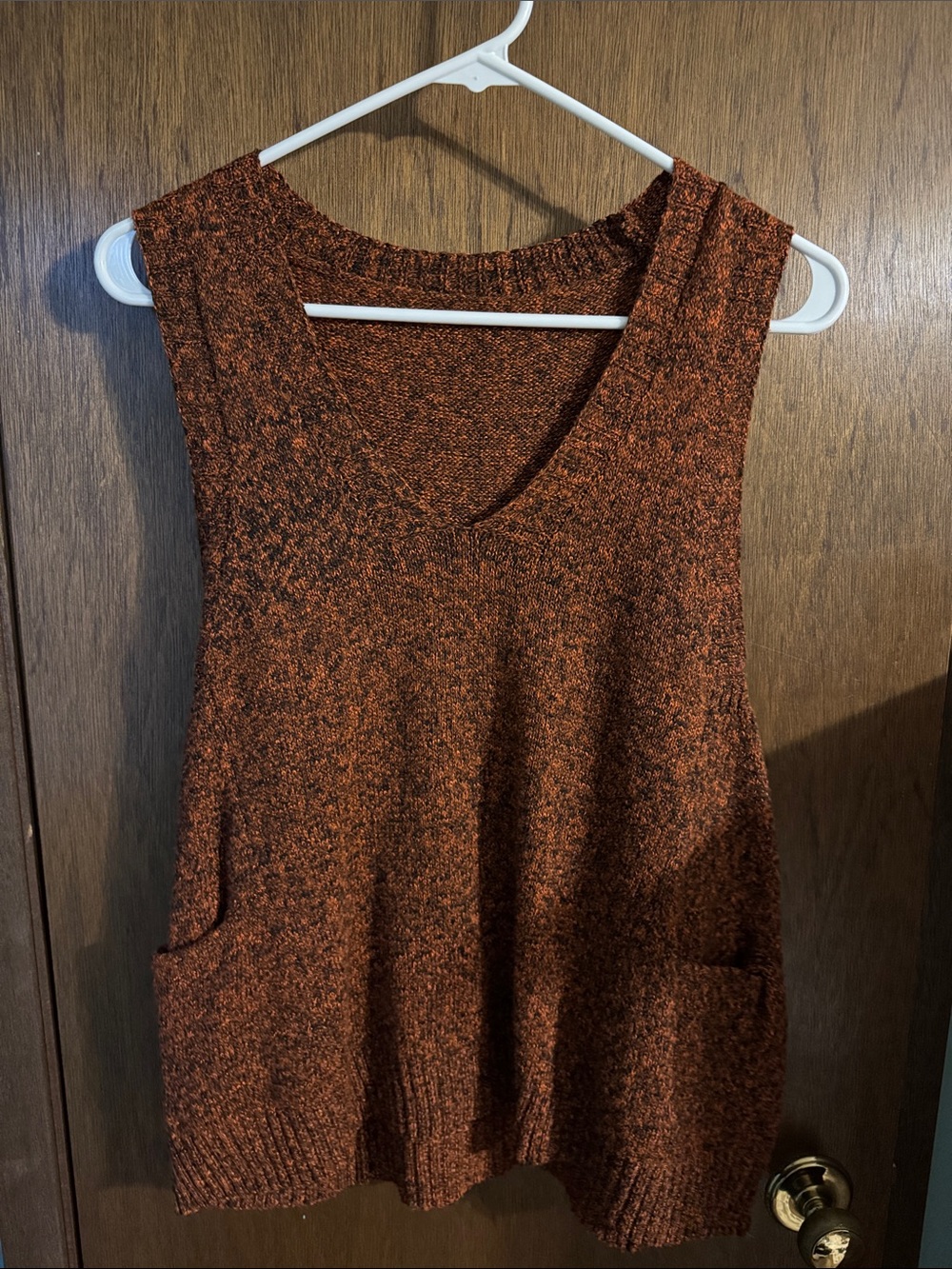 SHEIN Rust Brown Knit V-Neck Tank Top